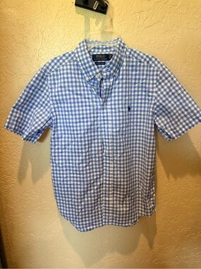 Ralph Lauren Blue & White Gingham Short-Sleeve Button-Down Shirt
